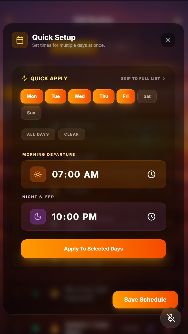Quick schedule setup
